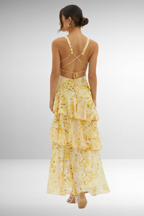 Emilia | Elegante gelaagde dames maxijurk met bloemenprint