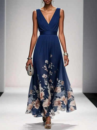 Carolin | Dames zomermaxijurk van chiffon met bloemenprint