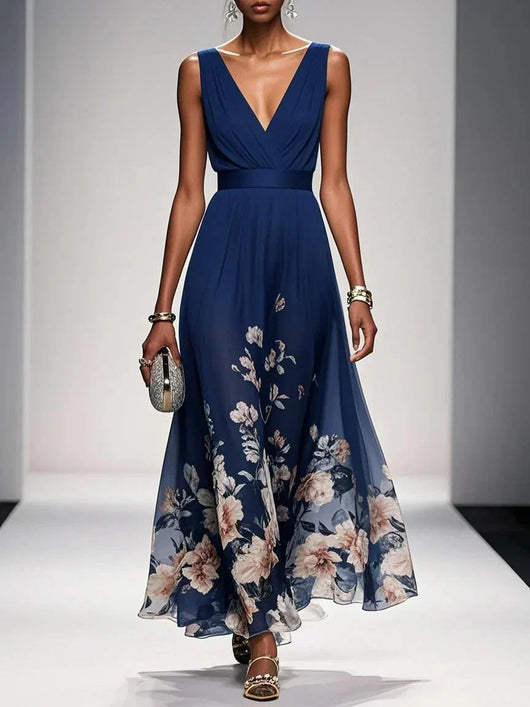Carolin | Dames zomermaxijurk van chiffon met bloemenprint