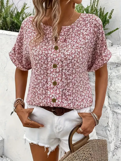 Annika | Dames zomertop met korte mouwen en knoopsluiting