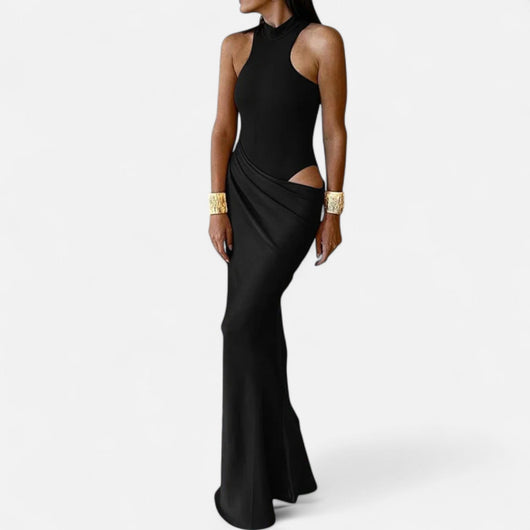 Kerstin | Dames maxijurk met cut-out en halterhals
