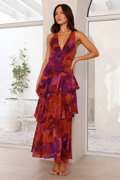 Emilia | Elegante gelaagde dames maxijurk met bloemenprint