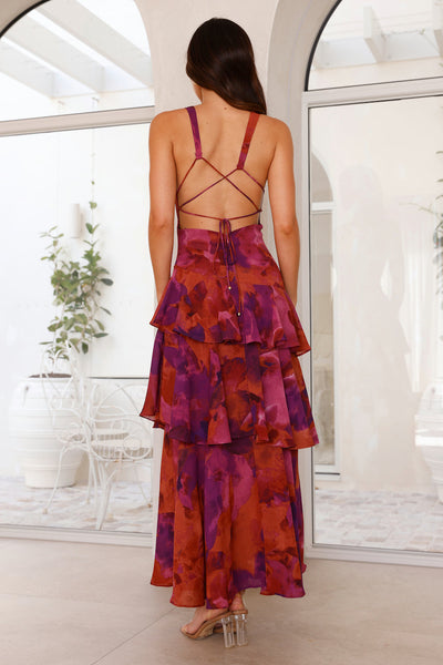 Emilia | Elegante gelaagde dames maxijurk met bloemenprint