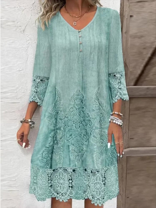 Nora | Dames boho tuniekjurk met bloemendessin en kanten mouwen