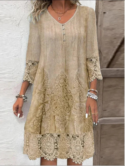 Nora | Dames boho tuniekjurk met bloemendessin en kanten mouwen