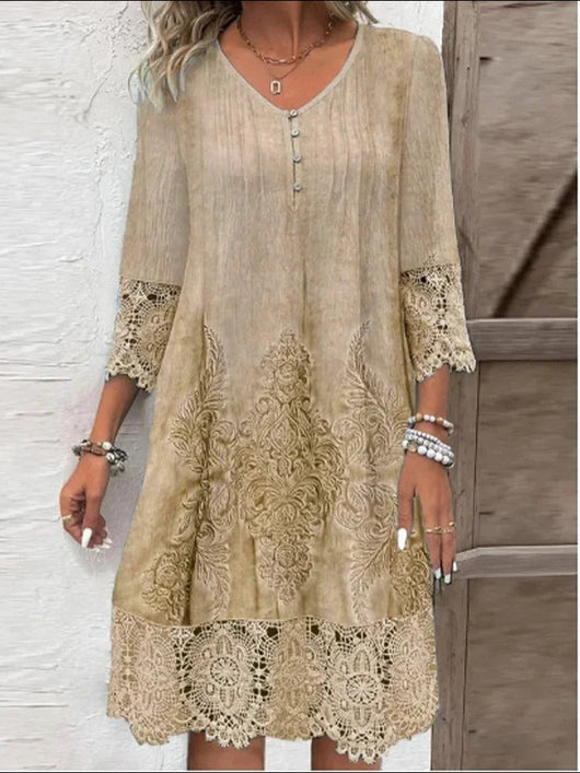 Nora | Dames boho tuniekjurk met bloemendessin en kanten mouwen