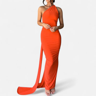Lara | Dames maxijurk met one-shoulder halterhals