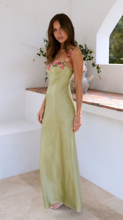 Emilia | Slanke dames maxijurk met bloemenprint en bandjes