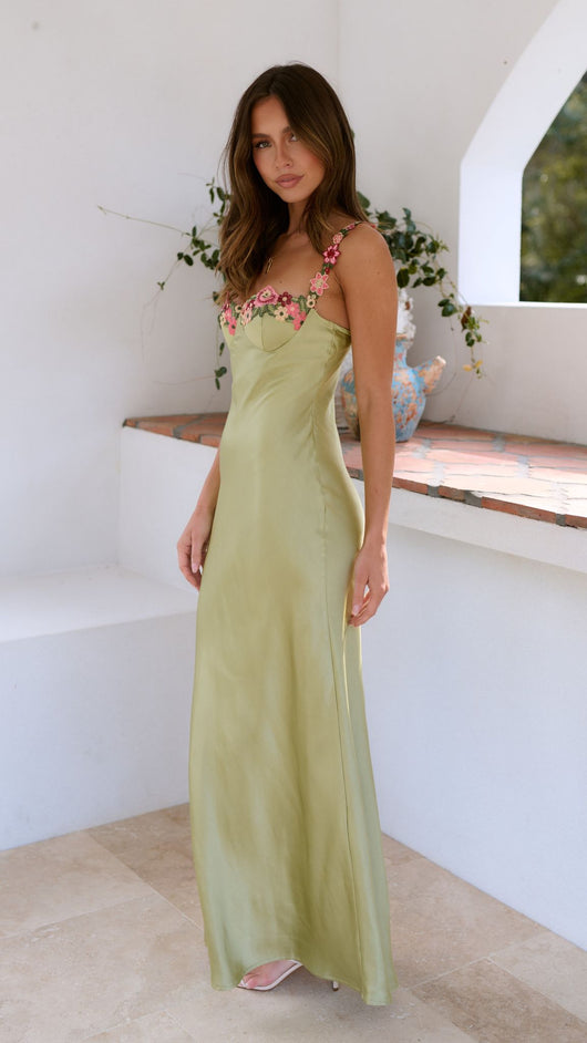Emilia | Slanke dames maxijurk met bloemenprint en bandjes