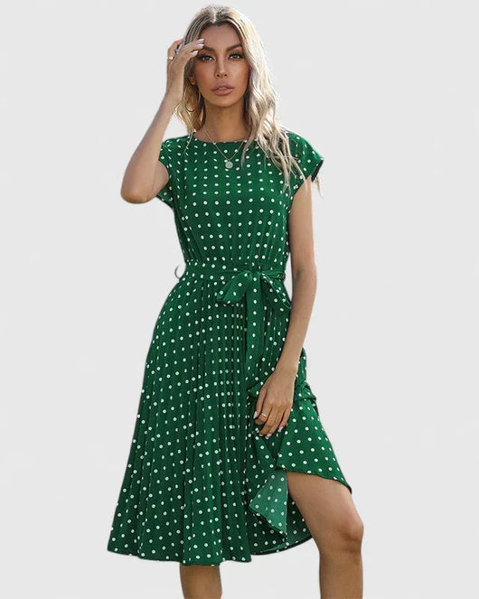 Veronika | Dames midijurk met korte mouwen en plooirok