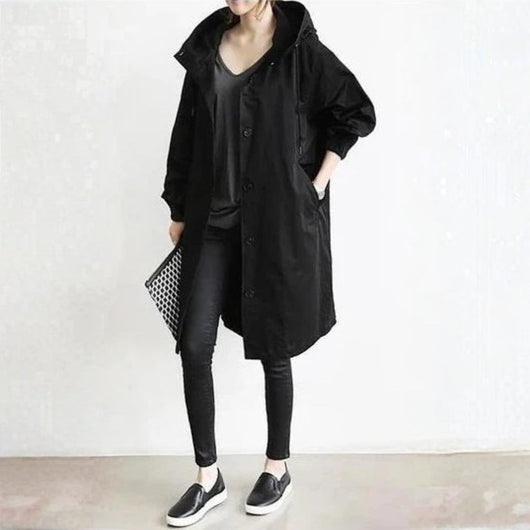 Edith | Lange dames streetcoat met knoopsluiting