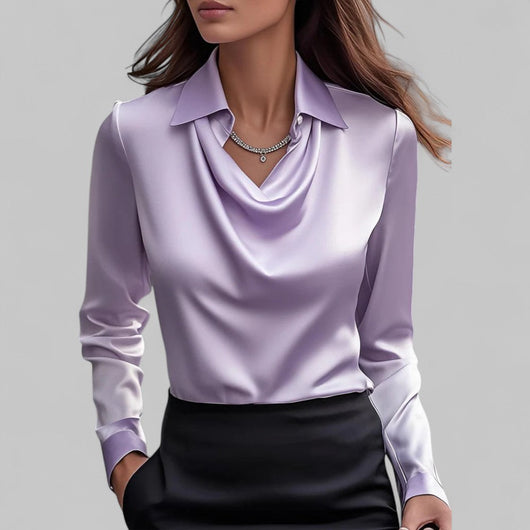 Theresa | Elegante dames satijnblouse met watervalhals