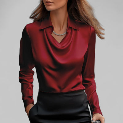 Theresa | Elegante dames satijnblouse met watervalhals