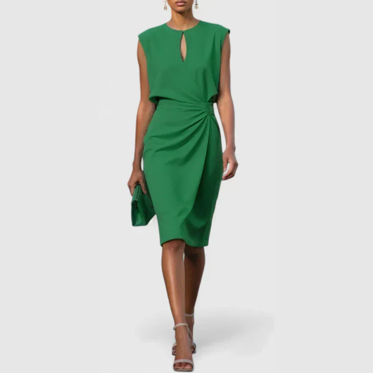 Karla | Mouwloze gedrapeerde dames midijurk