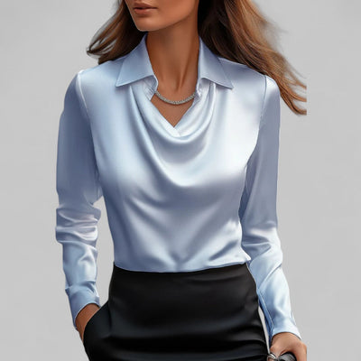 Theresa | Elegante dames satijnblouse met watervalhals
