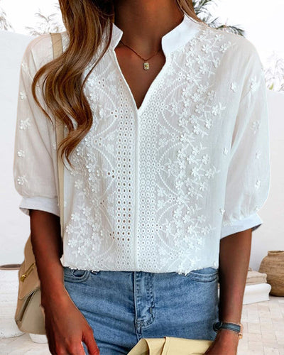 Susanne | Damesblouse met V-hals en pofmouwen