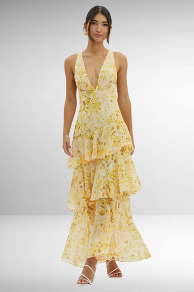 Emilia | Elegante gelaagde dames maxijurk met bloemenprint