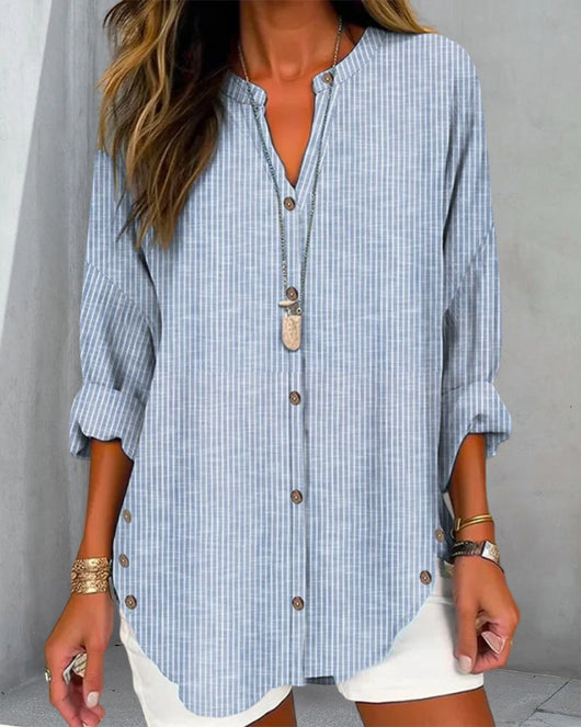 Lena | Losvallende gestreepte damesblouse met knoopsluiting