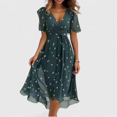 Helga | Dames midijurk met bloemenprint en V-hals