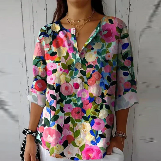 Isabella | Dames casual top met bloemenprint en V-hals