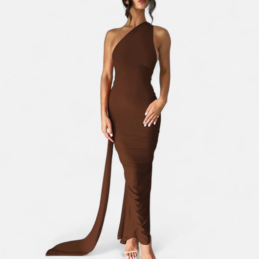 Lara | Dames maxijurk met one-shoulder halterhals
