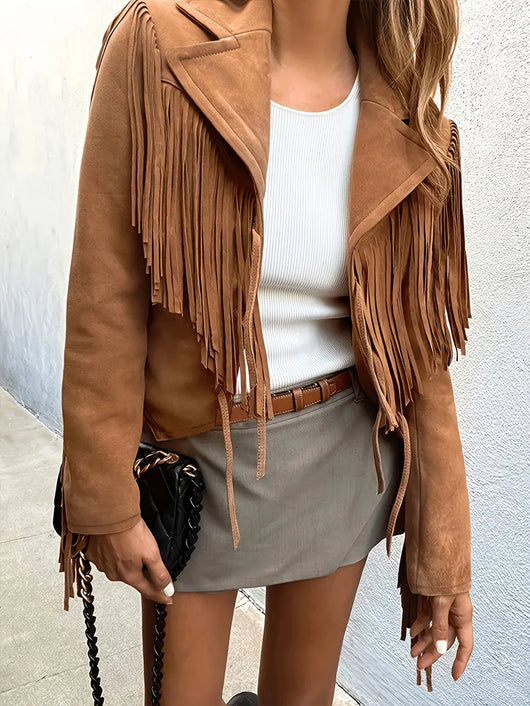 Natalie | Dames boho-chic jack van imitatiesuède met franjes