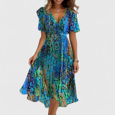 Helga | Dames midijurk met bloemenprint en V-hals