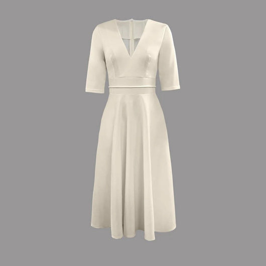 Tanja | Elegante uitlopende dames midijurk voor bruiloftsgasten