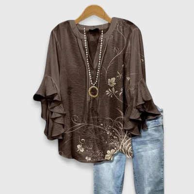 Viviane | Casual damestop met bloemenprint en volantmouwen