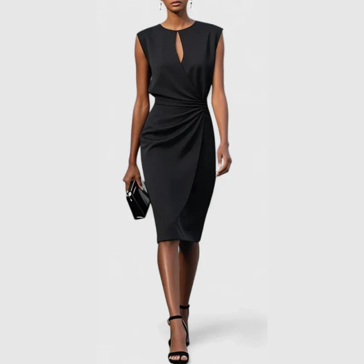 Karla | Mouwloze gedrapeerde dames midijurk