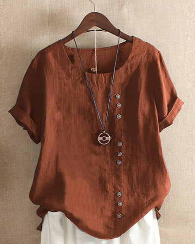 Doris | Casual damesblouse met knoopdetail en korte mouwen