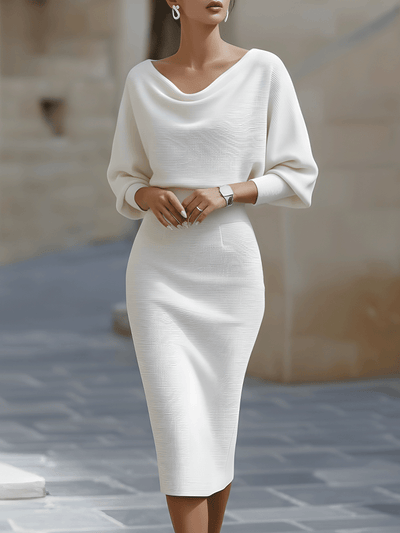 Jacqueline | Dames bodycon midi-jurk met boothals en vleermuismouwen