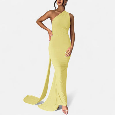 Lara | Dames maxijurk met one-shoulder halterhals