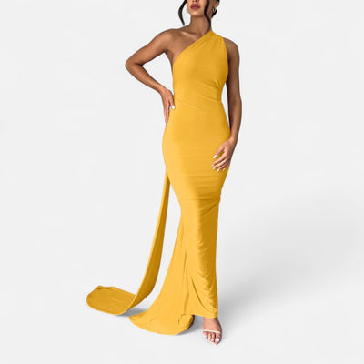 Lara | Dames maxijurk met one-shoulder halterhals