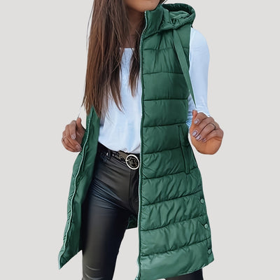 Martina | Gewatteerde dames winterbodywarmer met capuchon