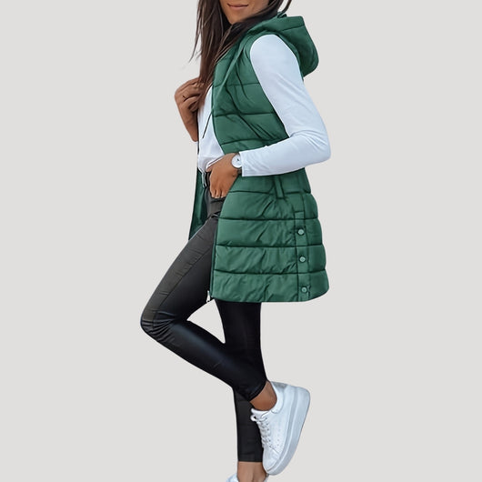 Martina | Gewatteerde dames winterbodywarmer met capuchon