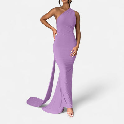 Lara | Dames maxijurk met one-shoulder halterhals