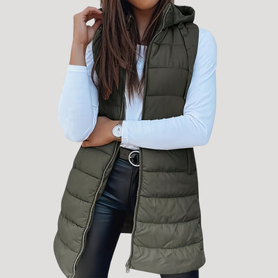 Martina | Gewatteerde dames winterbodywarmer met capuchon