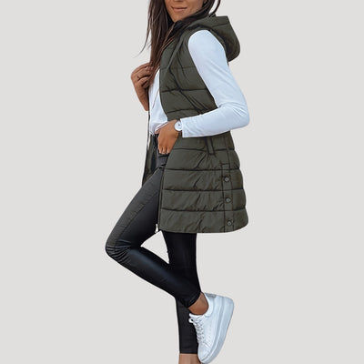 Martina | Gewatteerde dames winterbodywarmer met capuchon