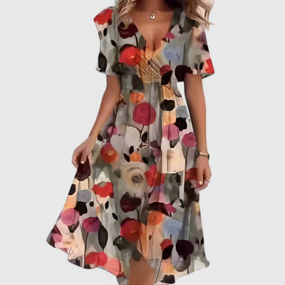Helga | Dames midijurk met bloemenprint en V-hals