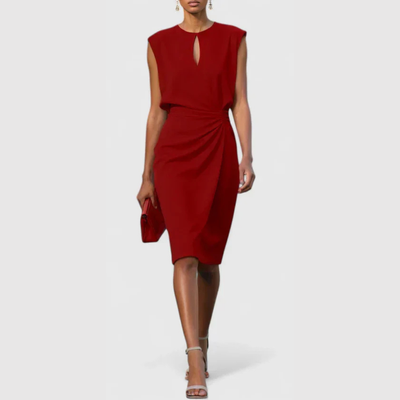 Karla | Mouwloze gedrapeerde dames midijurk