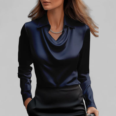 Theresa | Elegante dames satijnblouse met watervalhals