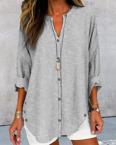 Lena | Losvallende gestreepte damesblouse met knoopsluiting