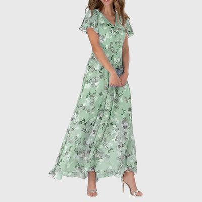 Kathrin | Dames maxijurk met bloemenprint en V-hals