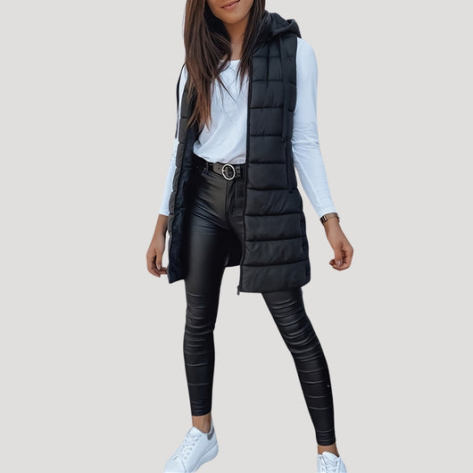 Martina | Gewatteerde dames winterbodywarmer met capuchon