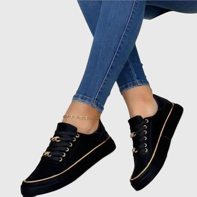 Anna | Casual dames sneakers van fluweel met veters
