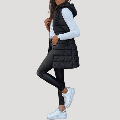 Martina | Gewatteerde dames winterbodywarmer met capuchon