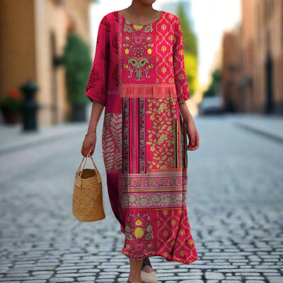 Carolin | Dames maxijurk met etnisch bohemian dessin