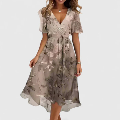Helga | Dames midijurk met bloemenprint en V-hals
