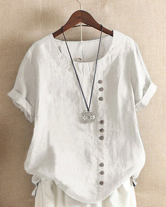Doris | Casual damesblouse met knoopdetail en korte mouwen